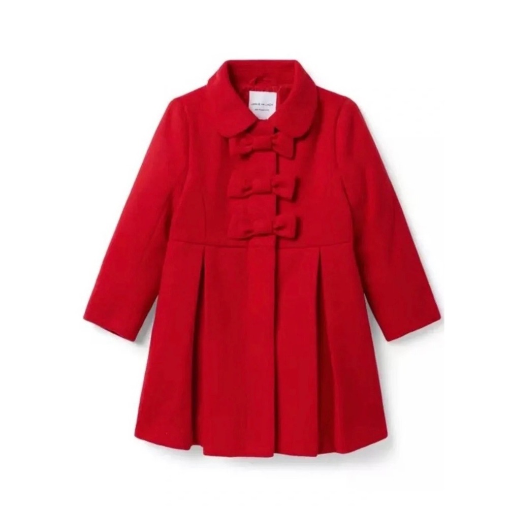 Janie and Jack Girls Bow Front Pleated Dress Coat Size 10/12 Holiday Preppy Long